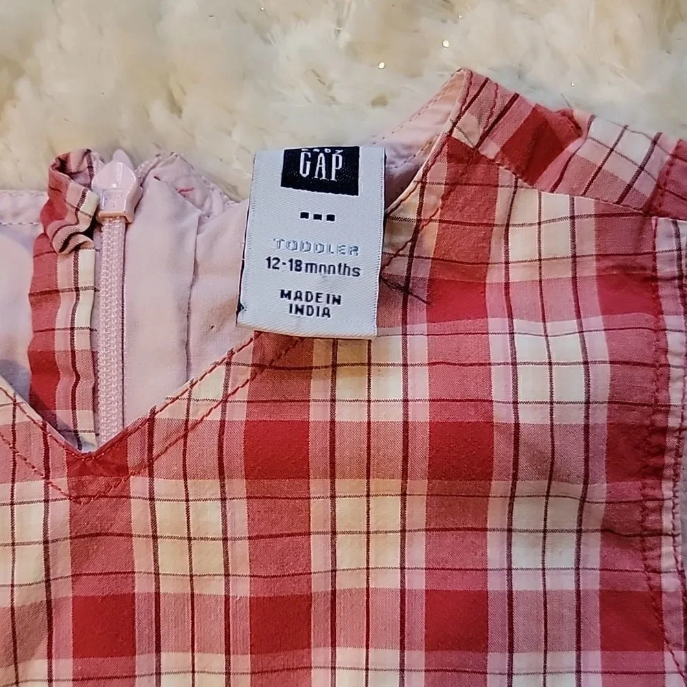 Baby GAP 2-PIECE RED AND WHITE PLAID SUN DRESS WITH BLOOMERS, SIZE 12-18 MONTHS